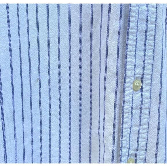 Chaps White Blue Stripe Crest Button Up Oxford Shirt - Picture 5 of 7